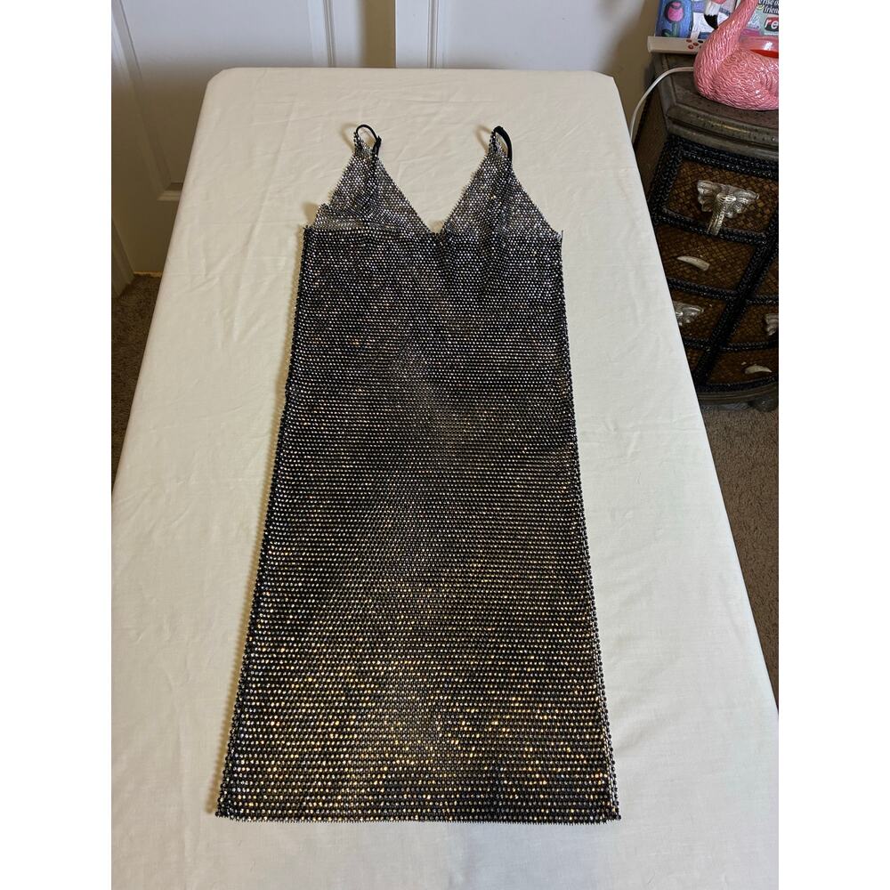 Black Rhinestone Mesh Dress Sparkly Crystal Slip Bodycon Party Club gothcore